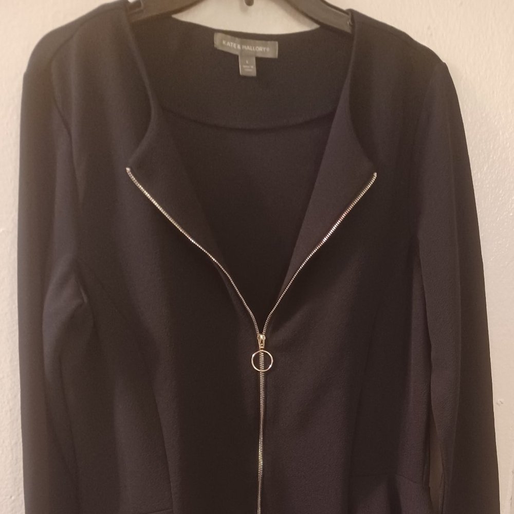 Kate & Mallory Stretch Knit Zip Front Asymmetrical Ruffle Jacket Size L